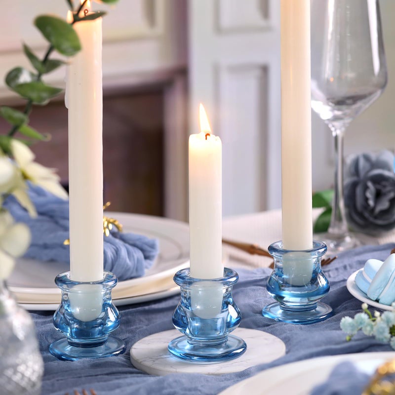 NITIME 12pcs Blue Candlestick Holders, Blue Glass Candle Holders for Pillar Candles, Taper Candle and Tealight Candles, Taper Candle Holders for Wedding, Table Centerpiece - Image 4